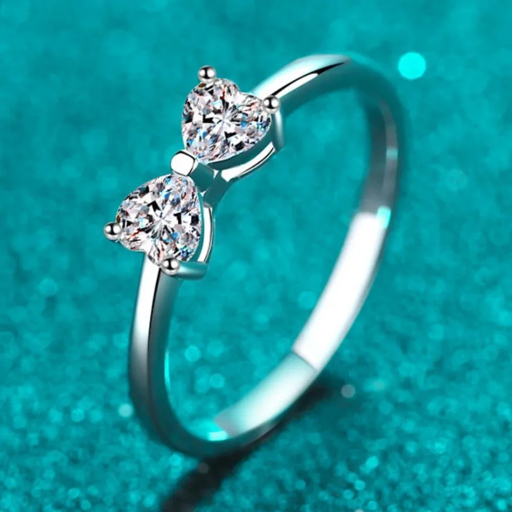 Certified .8 ct. t.w. Moissanite Diamond Heart Bow Ring NEW - Picture 1 of 9